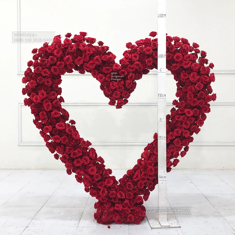 Decorative Flower  Very Full Natural Red Colors Heart Shaped Background Heart Shaped Arch for Wedding Stage