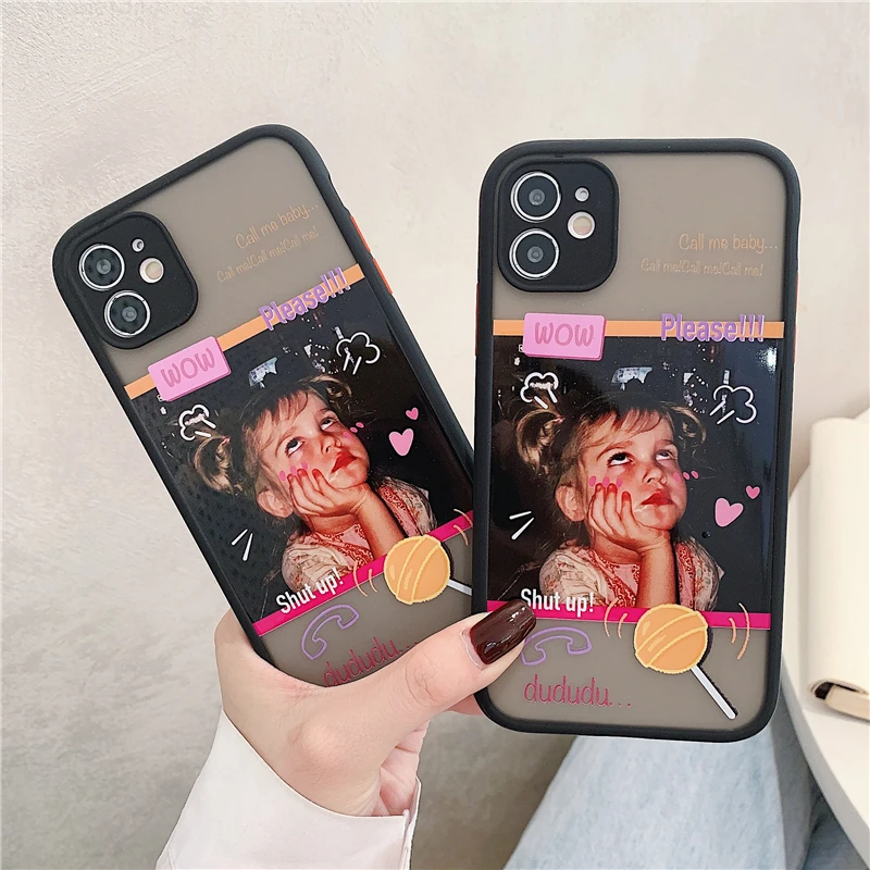 

Europe and America funny girl transparent Phone Case for iPhone 11 12 Mini Pro X XS XR Max 7 8 Plus SE Skin Feel Shell Back Cove