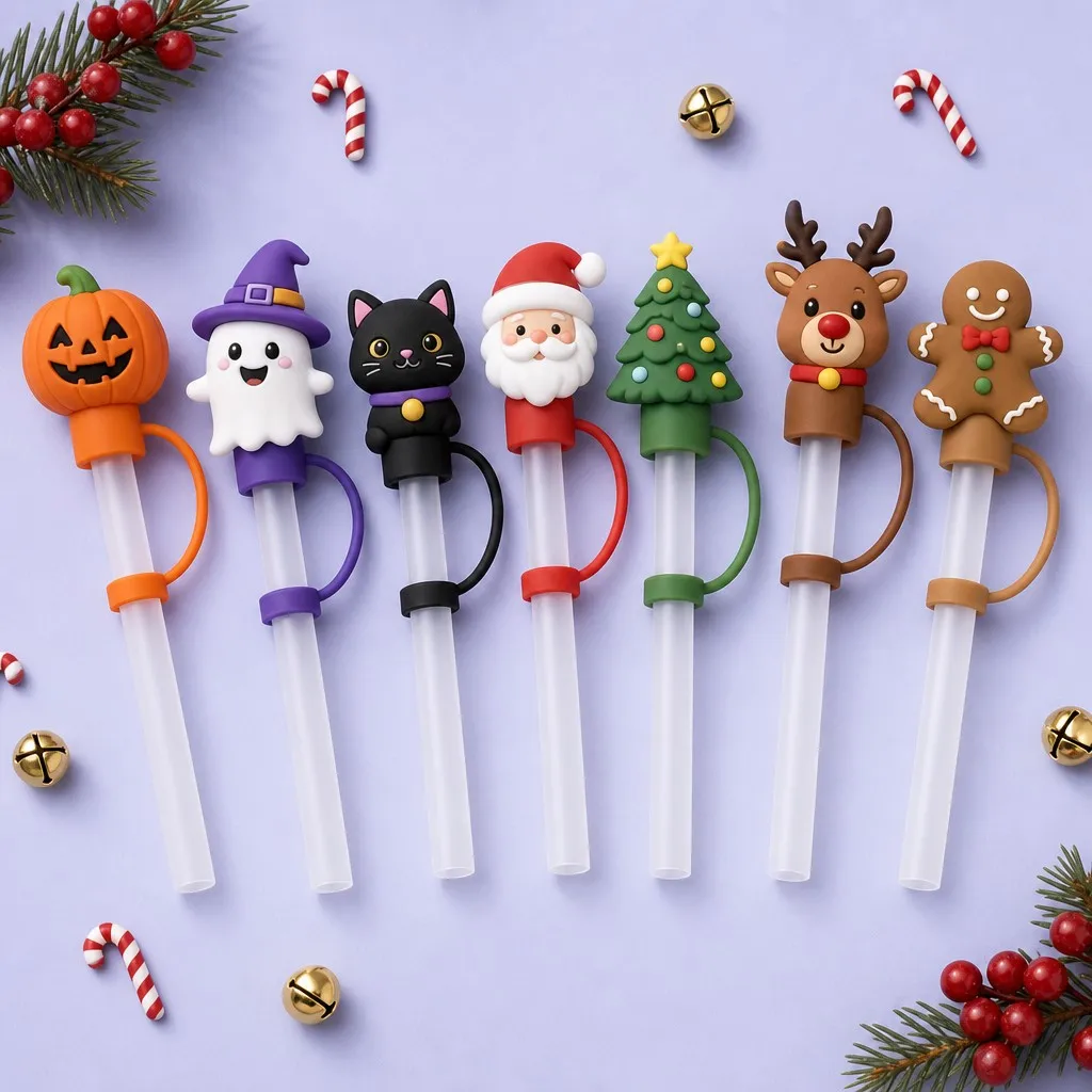 Holiday Vibes Christmas and Halloween Silicone Straw Covers 7 Styles Lineup for Stanley 10mm Straws