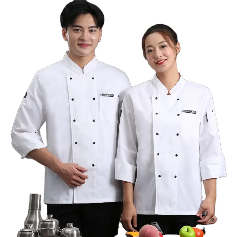 

2021 new custom wholesale neutral white cotton hotel restaurant chef overalls male and female chef uniform, White / red / black / blue