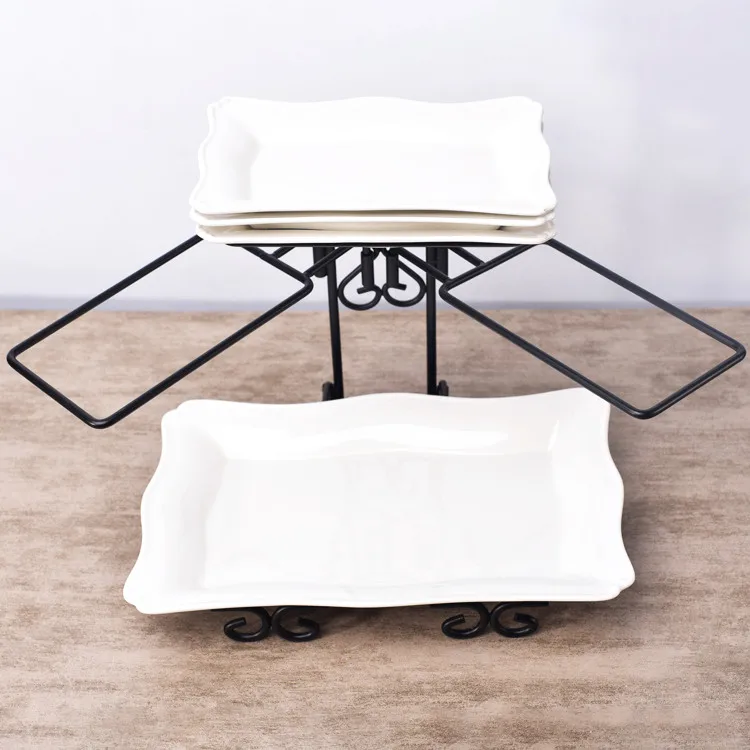 Good Quality 3 Tier Rectangle Hotel Restaurant White Ceramic Serving