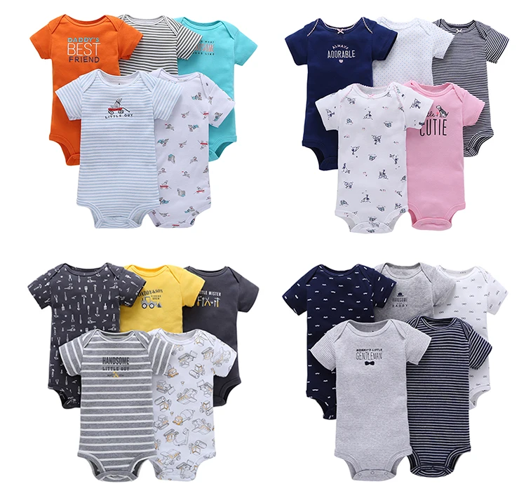 

2021 OEM 100% Cotton Newborn Infant Boys Girls Bodysuit Clothes Sets Baby Rompers, Blue gray baby boys rompers