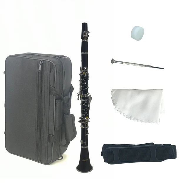 

wholesale price custom OEM ODM aiersi brand 17 keys Bb Bakelite ABS Clarinet woodwind musical instrument for sale, Black