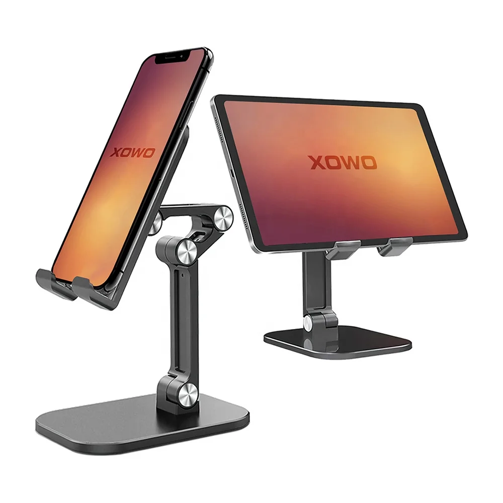 

Angle Height Adjustable Foldable Desk Mobile Phone Holder Stand Compatible All Mobile Phone and Tablet, Black