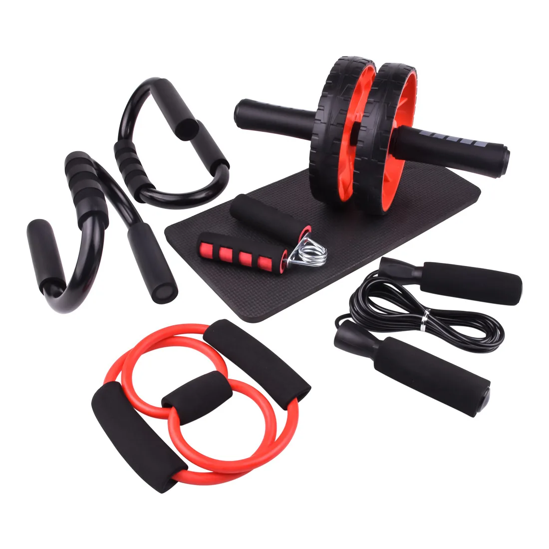 

Wheel Roller Kit with Knee Mat Jump Rope Push-Up Bar Home Gym Equipment for Strength Abdominal Exercise Workout