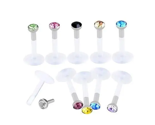 

Jeweled Flexible Bioplastic Acrylic Push-in Labret Monroe Lip Bar Stud Tragus Cartilalge