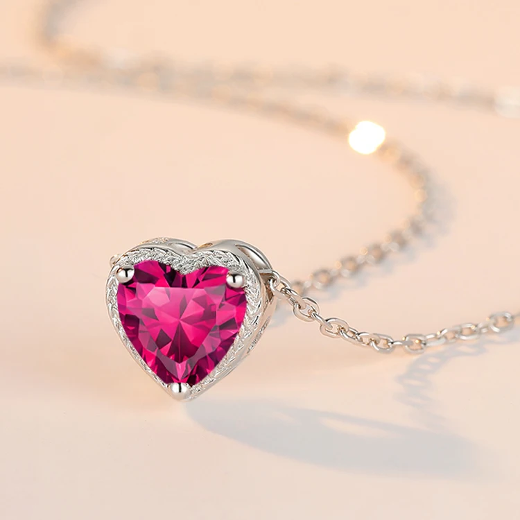 

Custom 925 Sterling Silver Bling 12 Birthstone Heart Shape Pendant Chain Necklace