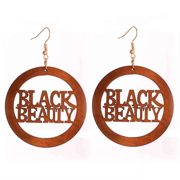 

New Ethnic Statement Hollow Letter African Drop Earrings Wood Hoop Black Girl Earrings, Picture