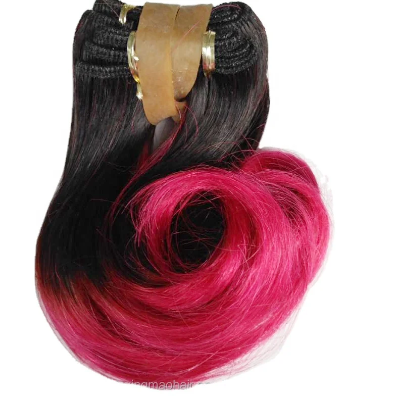 

Best Selling T color Natural Black to Rose Red Ombre Human Hair Weave Extensions hair styles short wavy hair