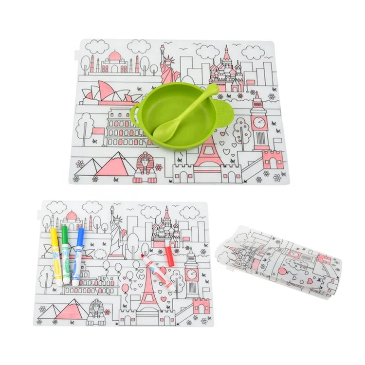 

Silicone Drawing Mat Kids Placemat Coloring Mat Washable Reusable Place Mat for Toddlers, White