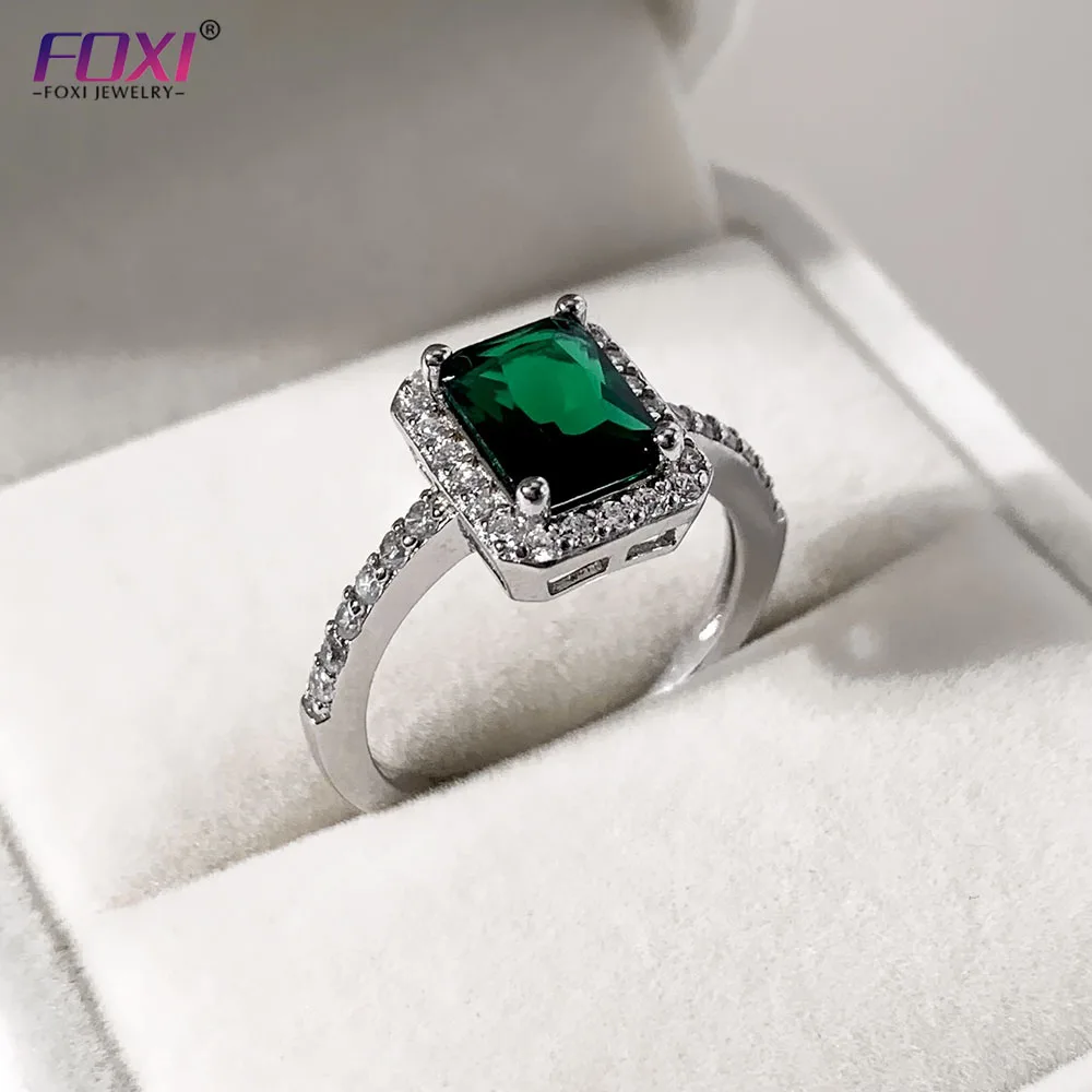 

Fine jewelry emerald green crystal women's 925 Sterling Silver Fashion gemstone ring