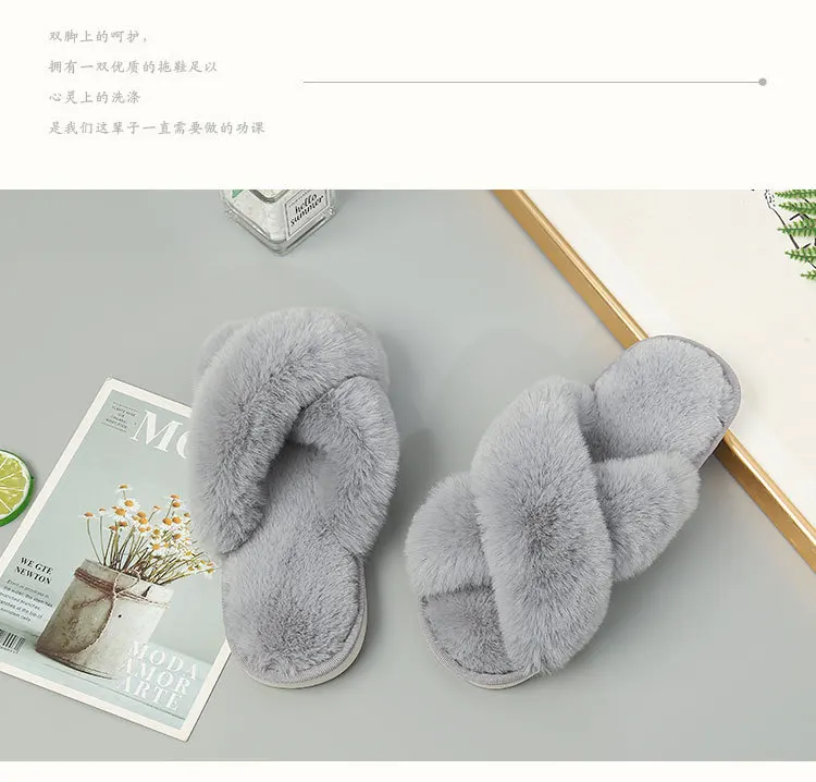 

2021 new fashion drop shipping women footwear faux fur slides female sandals slippers for ladies