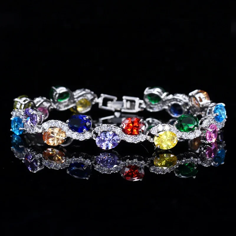 

Romantic Red Women Party Jewelry Micro Pave Cubic Zircon Oval Shape Stone Bracelet Jewelry
