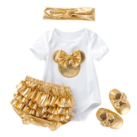 

4 Pieces Mickey Summer Ropa De Bebe Short Gold New Born Baby Girl's + Pajama Romper Jumpsuit Onesie Newborn Baby Romper Clothes