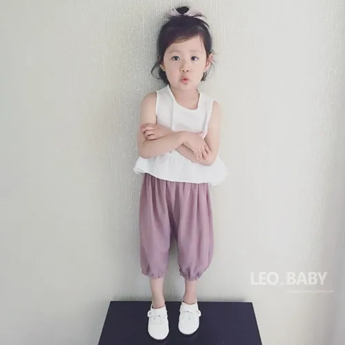 

2020 Sleeveless linen vest and cropped pants children clothing girls clothes