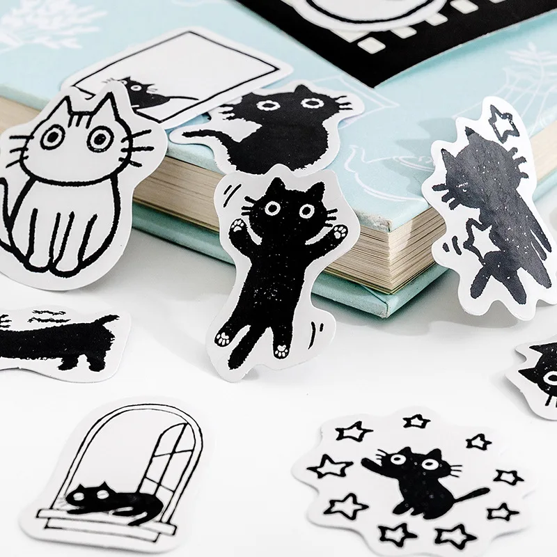 

45 Pieces Packed Stickers Decorative Cute Cat Small Pattern Journal Material Sealing Stickers scrapbooking sticker