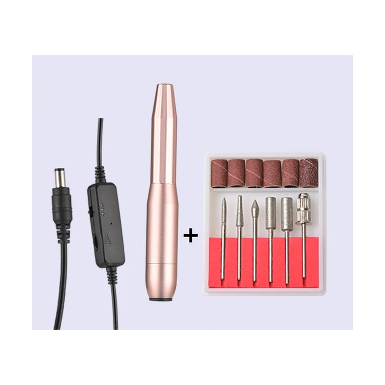 

Mini Nail Polisher Grinder Pedicure Manicure Tools Low Vibration Electric Usb Nail Drill Pen, Pink gold silver