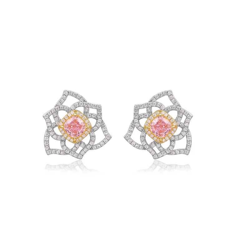 

New Arrival K Gold Plating Sterling Silver Lab-Grown Diamonds Jewelry Fashion CZ Flower Cluster Earrings For Party Gift
