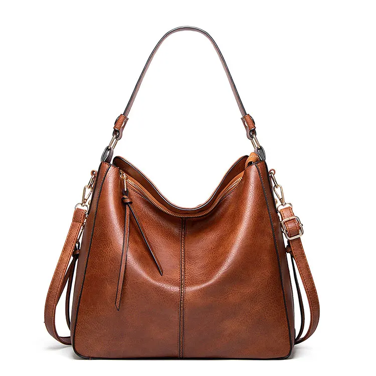 

2020 Designer Luxury Big Capacity Retro Money Ladies Bag Bucket Brown Pu Faux Leather Shoulder Tote Handbags For Women Ladies, Customized