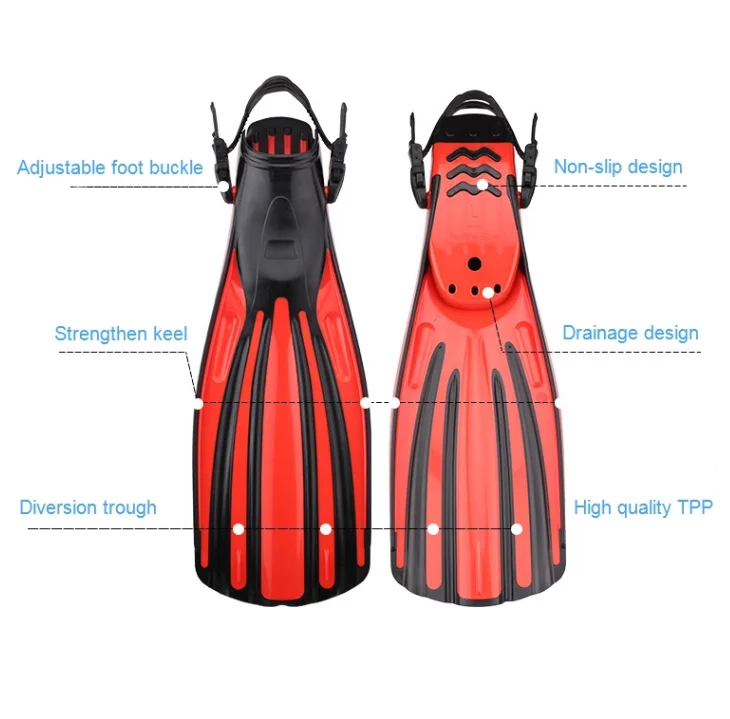 New Design Tpr Pocket Open Heel Diving Long Fins Free Diving Fins For