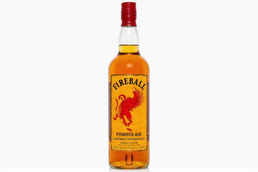 Fireball Cinnamon Whisky bottle next to common mixers showing popular cocktail combinations