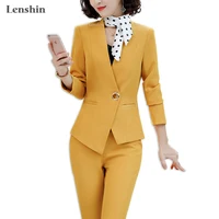 

Lenshin 2 Pieces set Asymmetrical Formal Pant Suit Office Lady Uniform Designs for Women Business Suits Work Wear