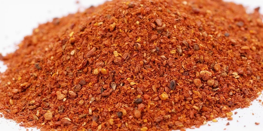 Bowl of red chili flakes with a wooden spoon