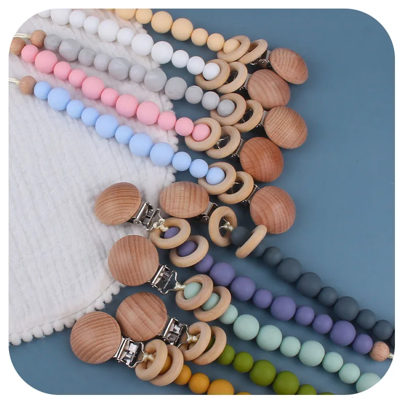 

10 colors baby pacifier clips wooden pacifier chain holder dummy clip M722