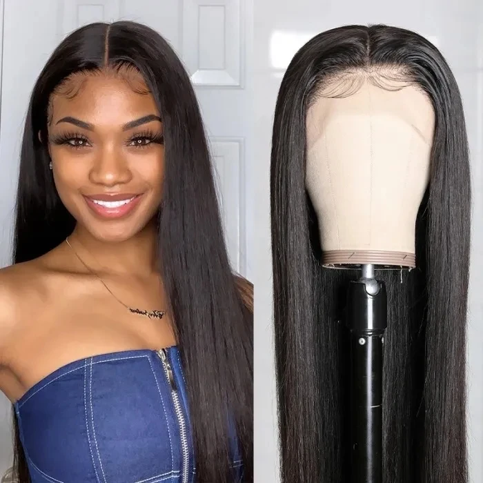 

Beicapeni Transparent Pre Plucked HD Lace Front Wigs 4x4 Short Straight Black Ladies Wigs