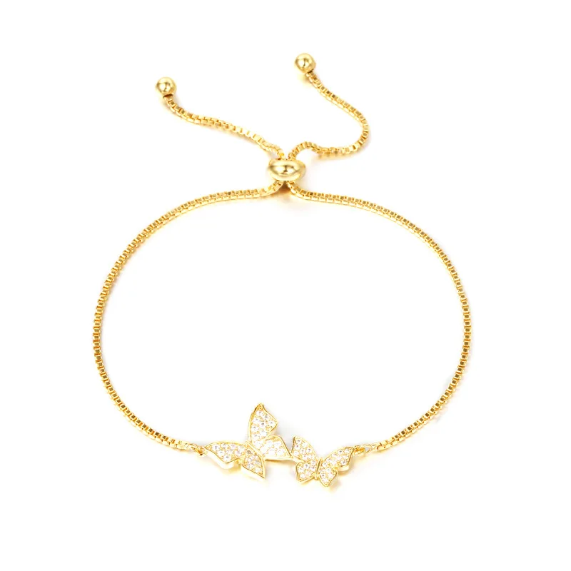 

Hesiod Fashion Korean Simple 2 Butterflies Gold Plated Micro Inlay Zircon Smoked Pull Bracelet