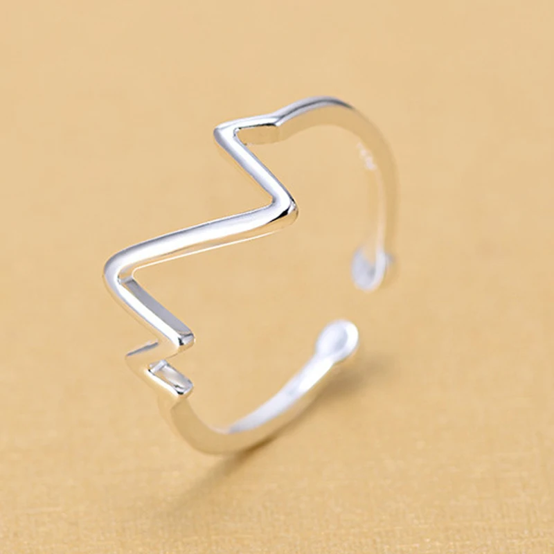 

Simple Open Adjustable Silver 925 Electrocardiogram Wave Rings For Women Gifts Wholesale