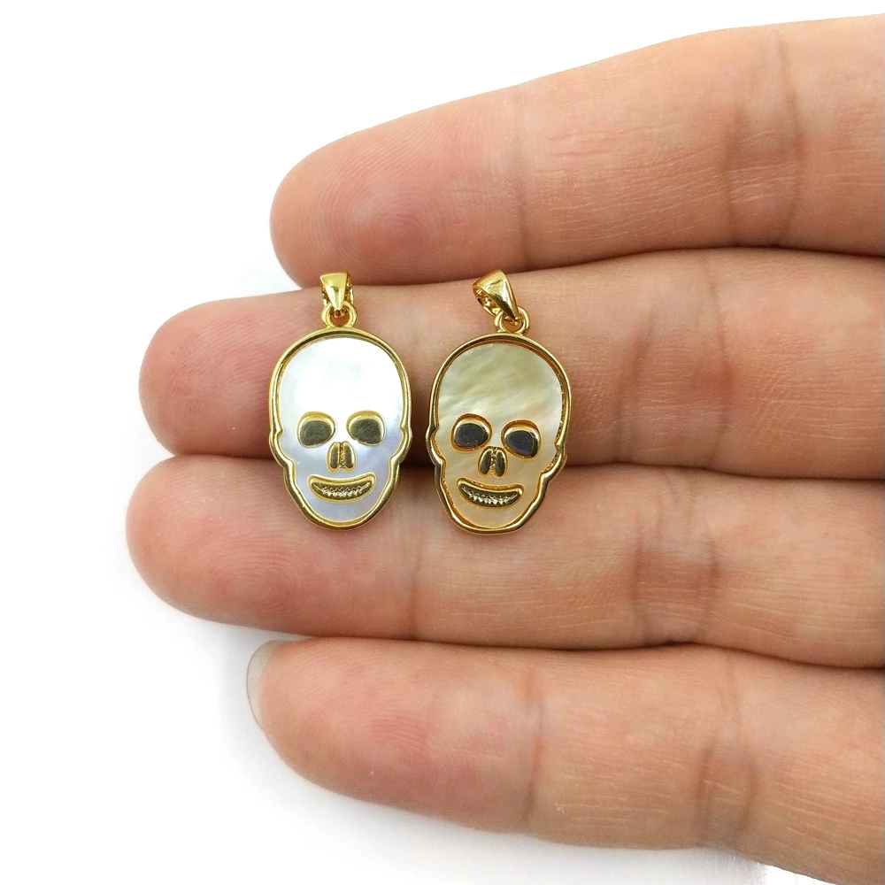 

Wholesale Natural Gold Plated Tiny Skull Shape Charms Pink Black White pendant Jewelry necklaces Pearl Shell gemstone buyers, Multi natural pendant