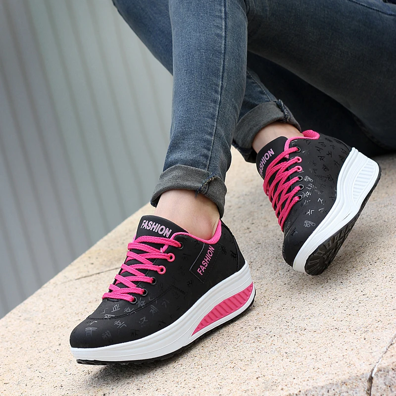 
Breathable Womens Sport Trainers Girls Black Toning Walking Gym Fitness Shake Shoes 