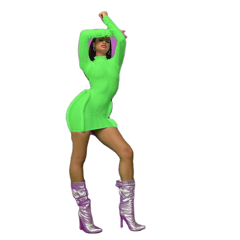 

fashion dresses vestidos de fiesta 2021 new autumn fashion women's solid color round neck long sleeve pit strip slim fit skirt