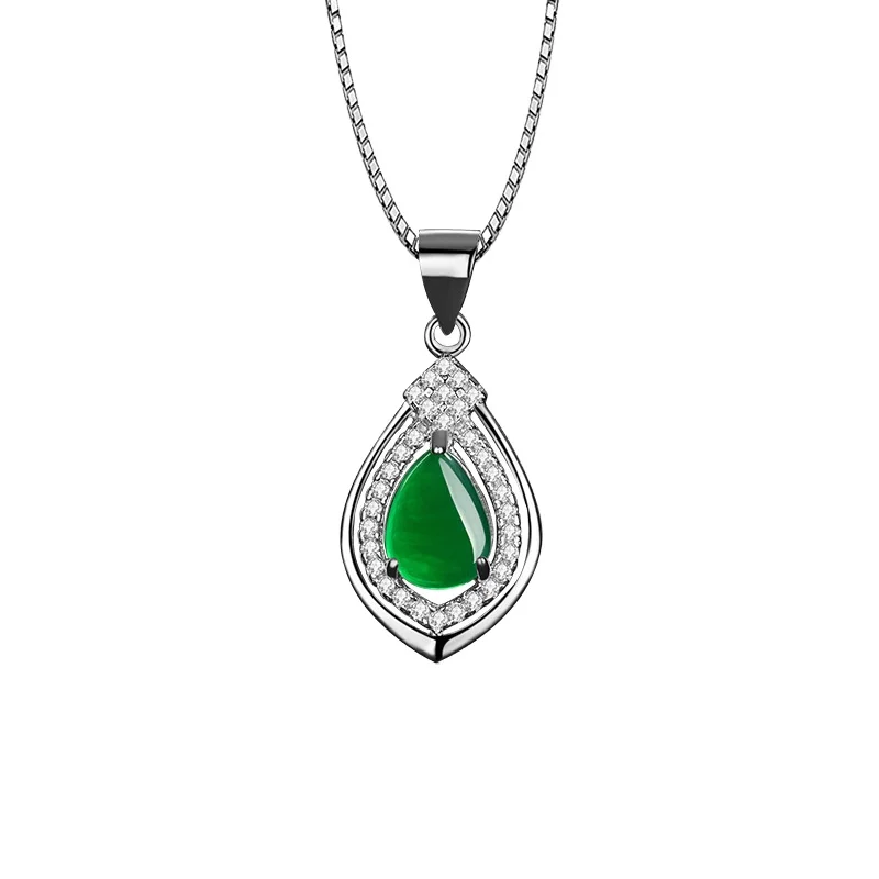 

Pure White Copper Plated White Gold Inlaid Red And Green Agate Pendant High-End Inlaid Chalcedony Pendant Jade Pendant