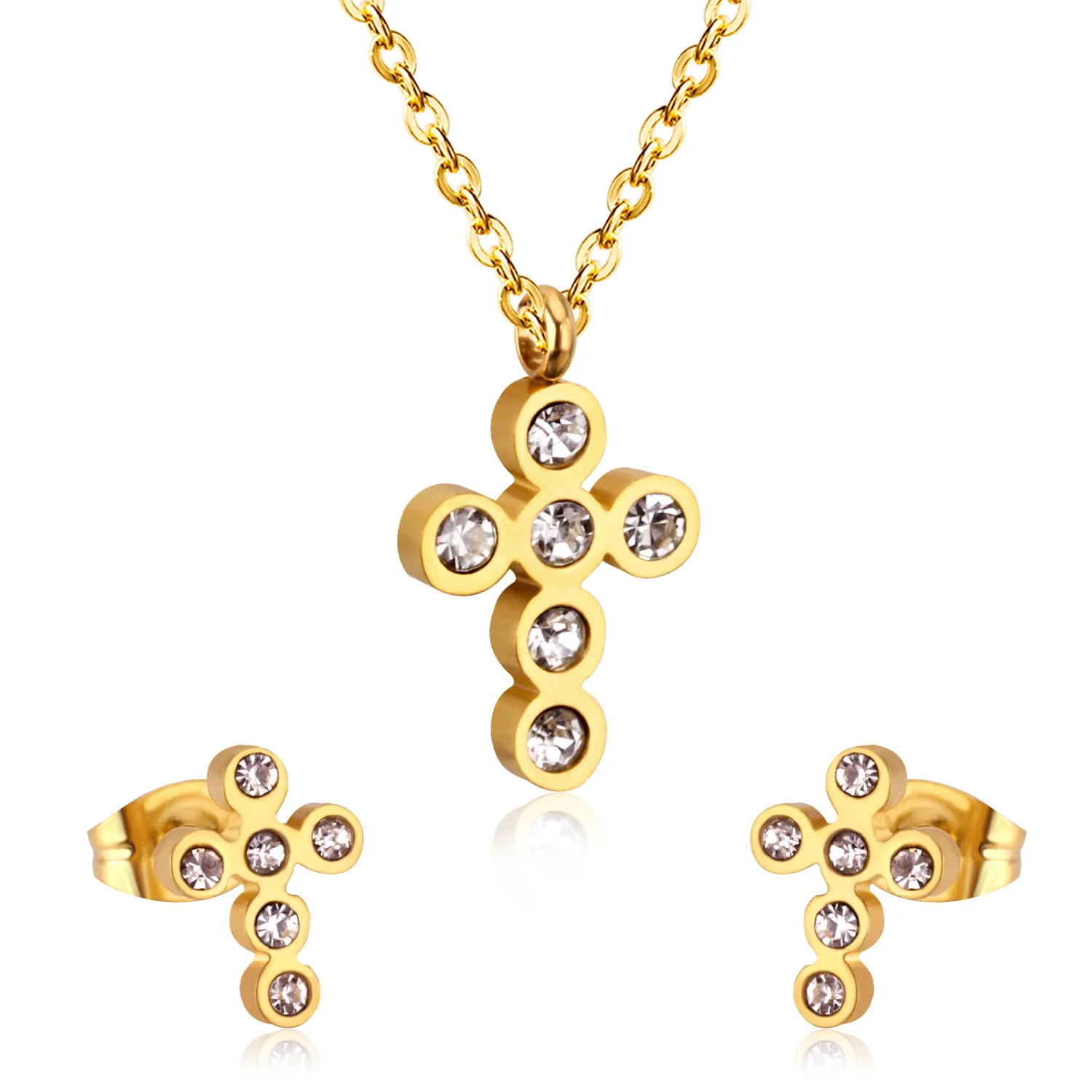 

Gold Plated Jewelry Set Women Chain Necklace Jewelry Cross Zircon Jewelry Set