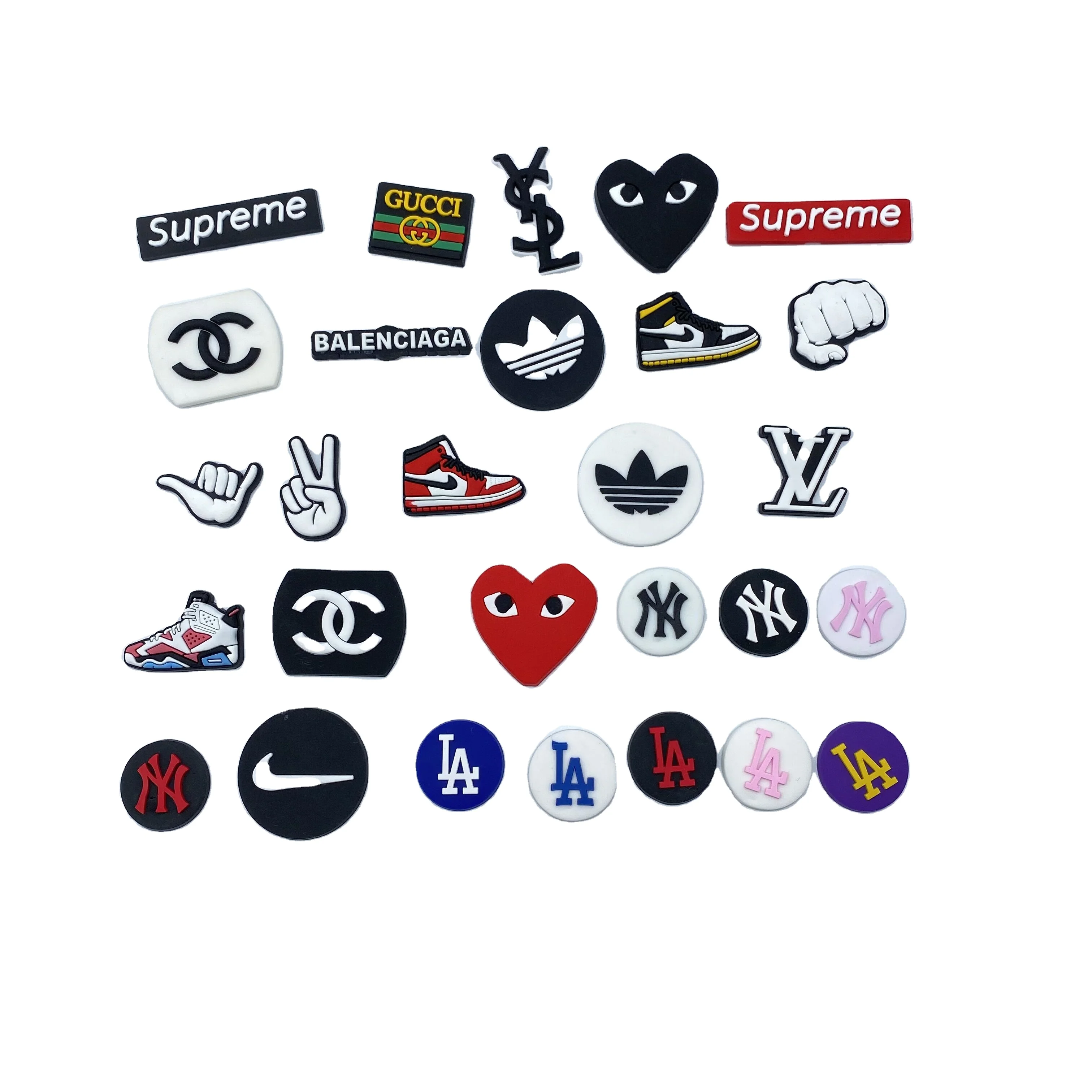 

1000pcs+ Wholesale factory PVC brand logo cc Shoes Charms Fits for Clog Shoes & Wristband Bracelets jibitz, As picture