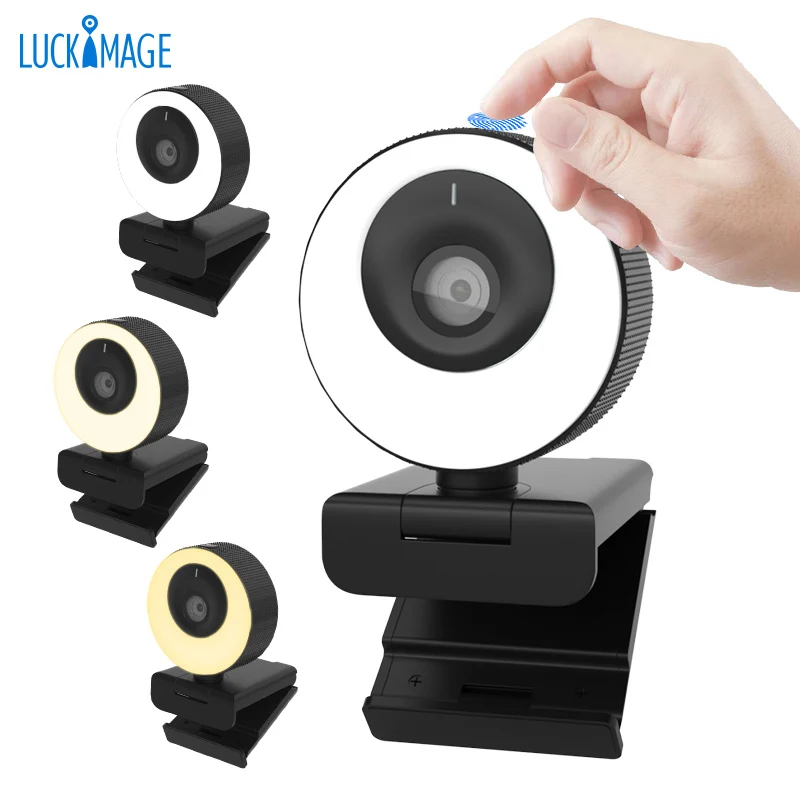 

Luckimage 3 colors ringlight webcam 1080p 60fps live stream webcam with dual microphone full hd 1080 usb pc camera web cam