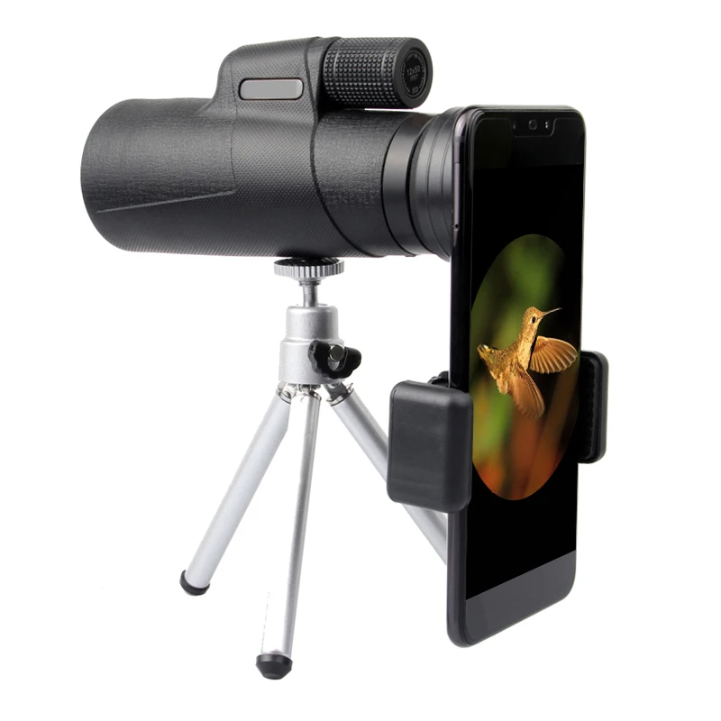 

Fyzlcion 12X50 High Magnification Monocular Telescope Night Vision Cell Phone Holder Binoculars Large Eyepiece Hunting Scope, Black