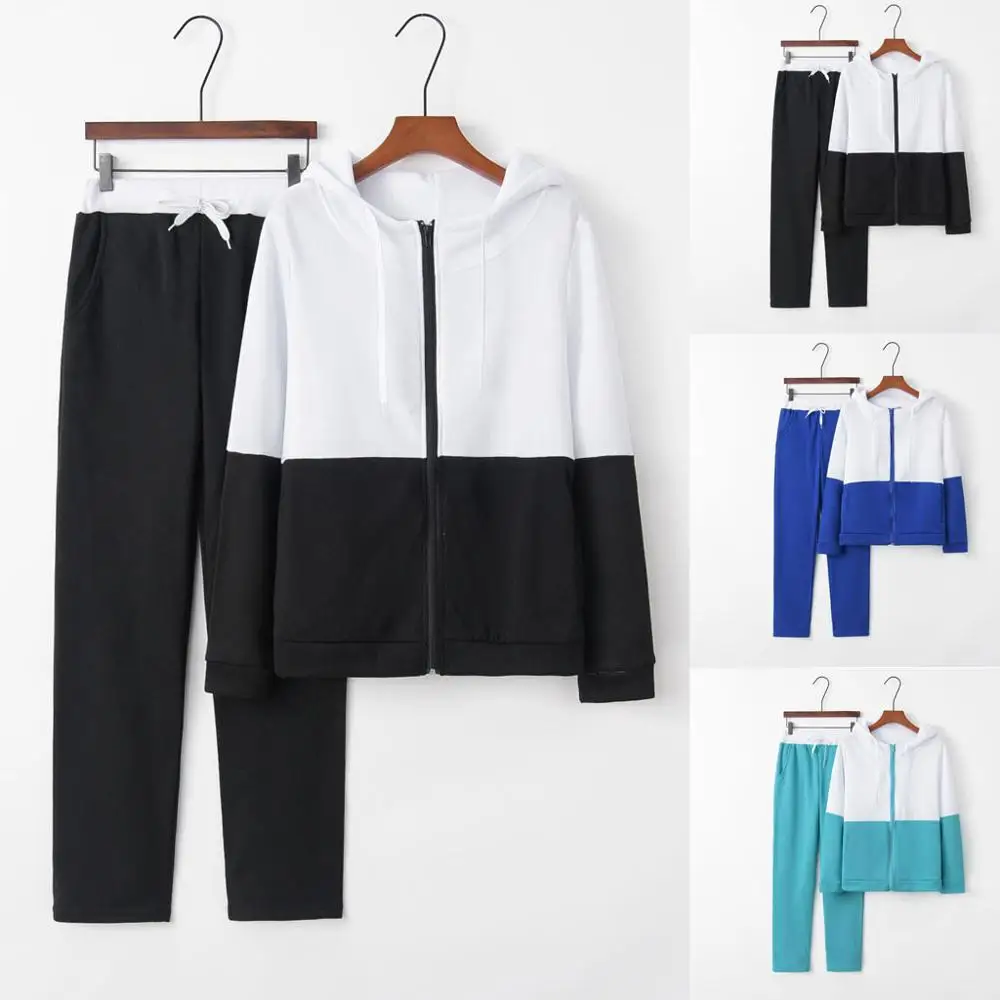 

two piece set women tracksuits autumn Women Solid Color Hooded Sweatshirt and pant Tracksuit Sport, Custom color