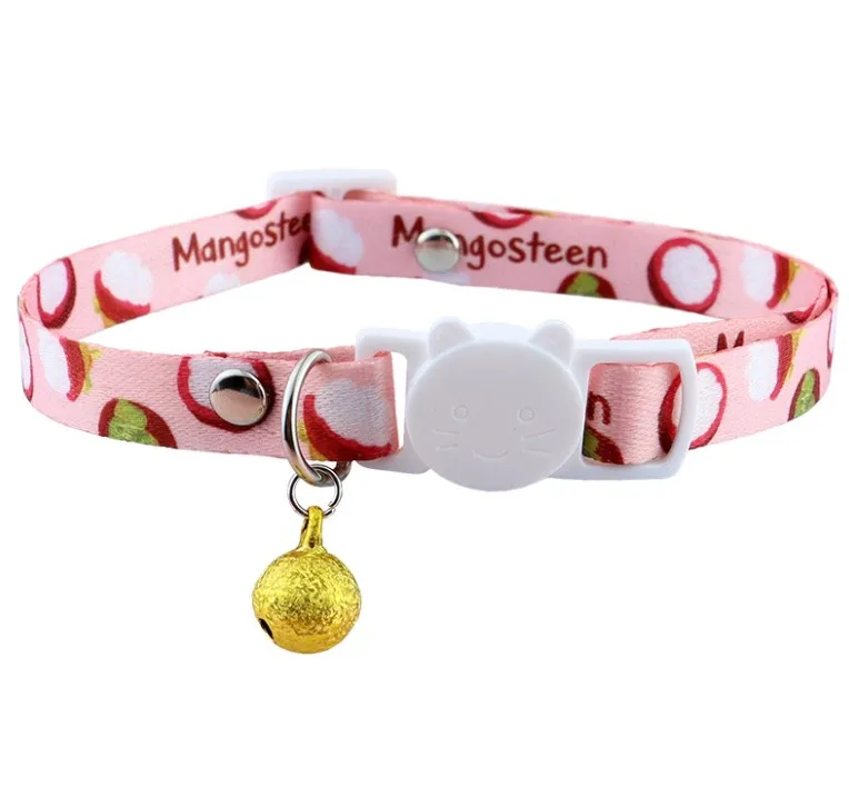 

Luxury Pet Collar Fruit Print Adjustable Cat Collar With Bell Puppy Collar Supplies, As picture