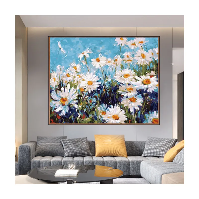 

diy 40*50 Wholesale Popular Design daisy oil painting wall art painting by numbers set landscape paintings, Picture shows