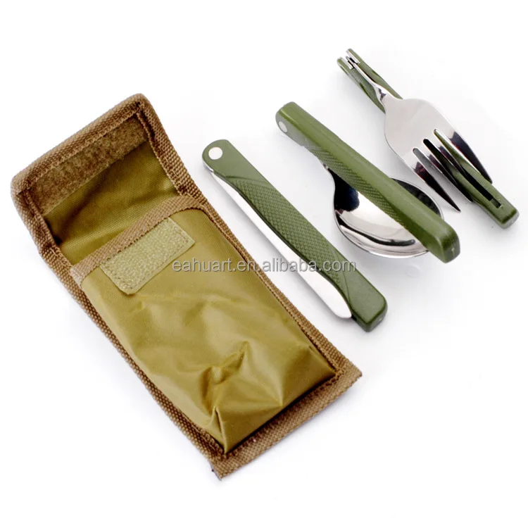 

Wholesale camping spoon fork knife camping cutlery set 3 in 1 outdoor Flatware Sets for camping, As photo or customized