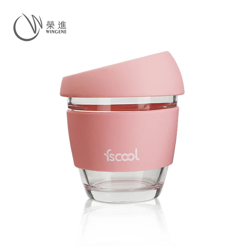 

2020 Hot Sale 8oz Customized Heat Resistant Silicone Reusable Glass Coffee Cup With Lid, Multi colors