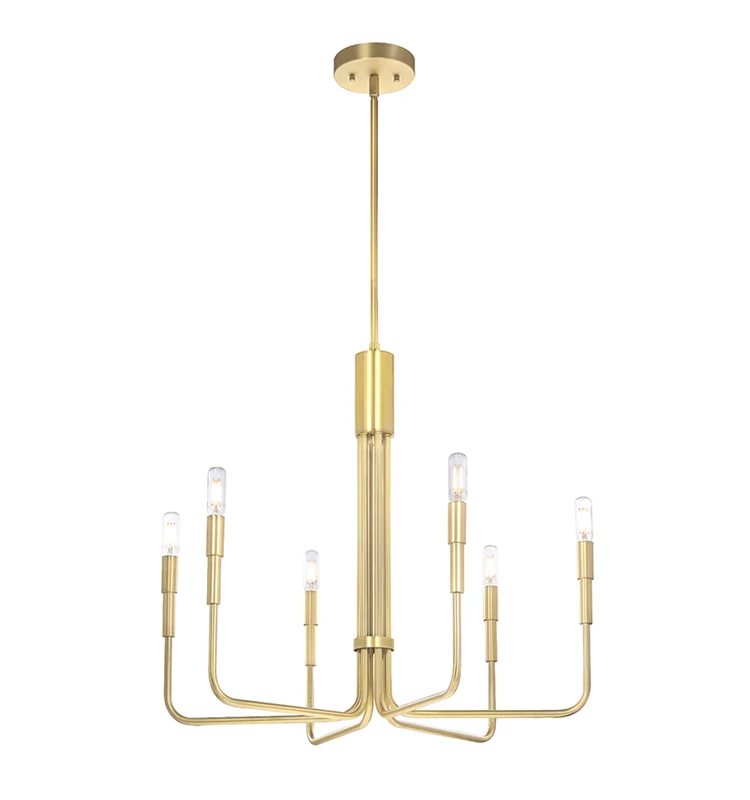 Indoor Modern 6 Light Chandelier Light, Brass Chandelier Pendant Lighting with LED Bulb for Living & Dining Room