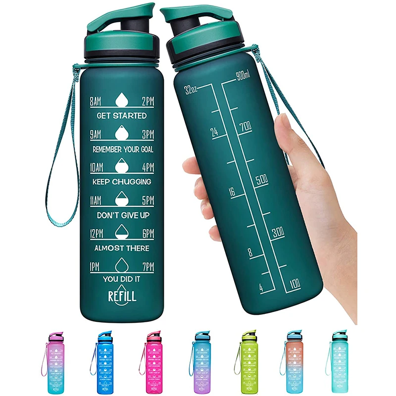 

32 oz BPA Free Fast Flow sport with Time Marker with Straw Tritan Motivational Plastic Water Bottle Reusable for Gym Outdoor, Customized color acceptable