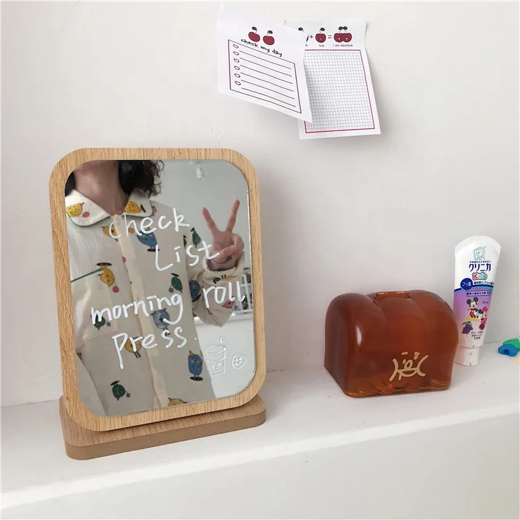 

Dropship Korea ins wooden makeup mirror pendulum props student dormitory portable desktop adjustable mirror