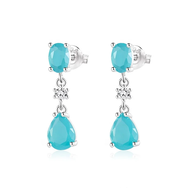 

Luxury 925 sterling silver blue earrings cubic zirconia long drop earrings