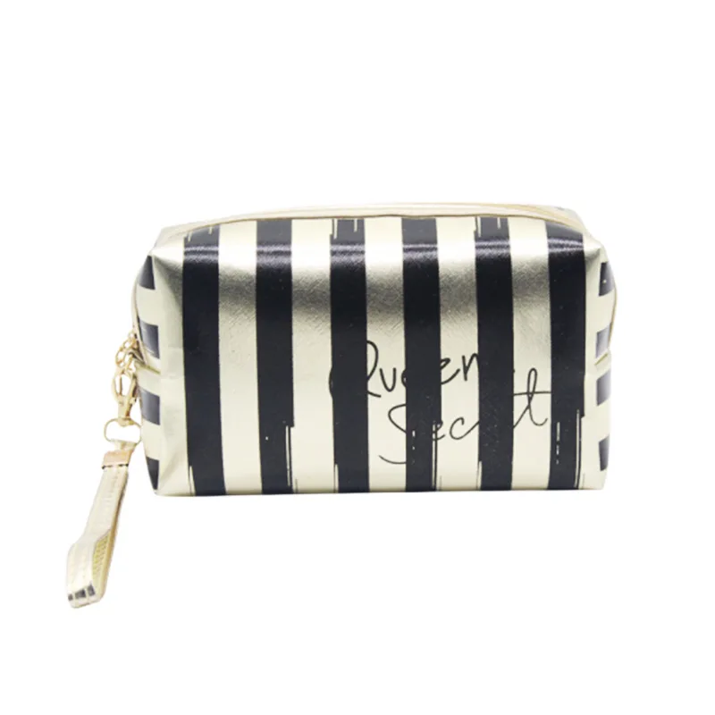 

Woman Travel Hot Pink Cosmetic Makeup Product Stripe Makeup Bag, Laser color