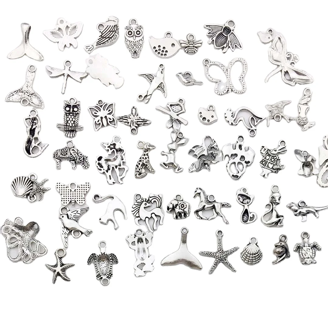 

100 Pieces Wholesale Bulk Lots Jewelry Making Charms Mixed Silver Metal Pendants DIY for Necklace Bracelet Crafting